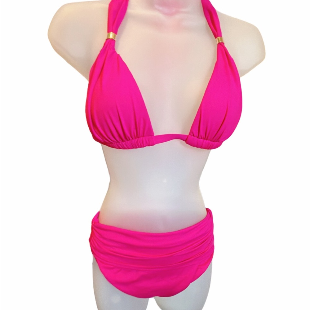 Ralph Lauren NWT Size 0 Hot Pink Bikini Set Halter Tie Two-Piece Beach Vacation - Picture 2 of 10